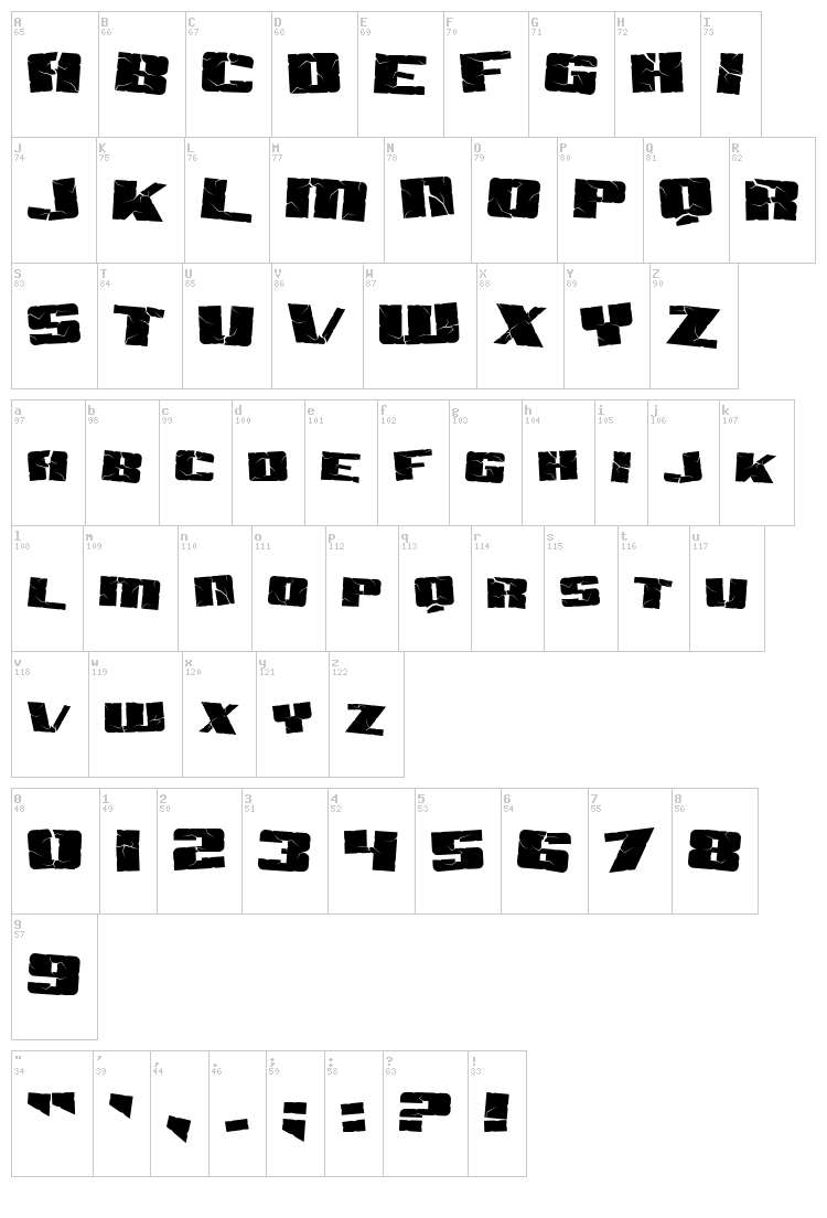 SF Aftershock Debris font map